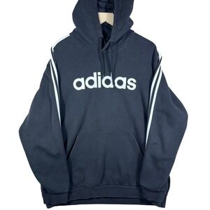 Adidas Hoodie Mens 2XL Black Three Stripe Pullover Logo Graphic Sweatshirt